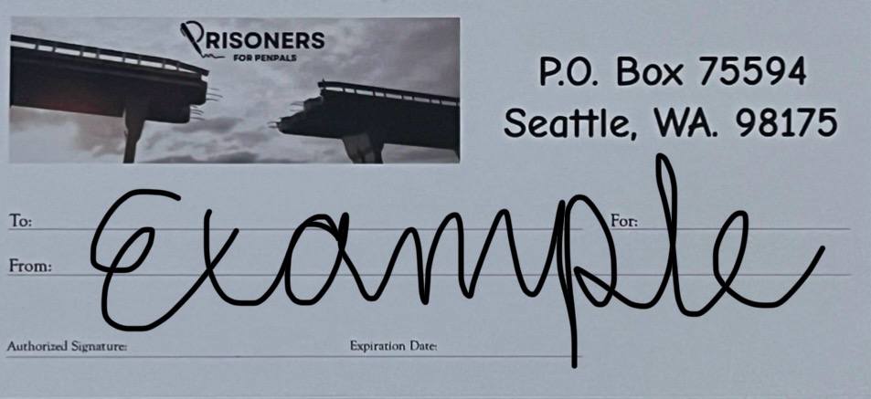 Prisoners for Penpals Gift Certficates