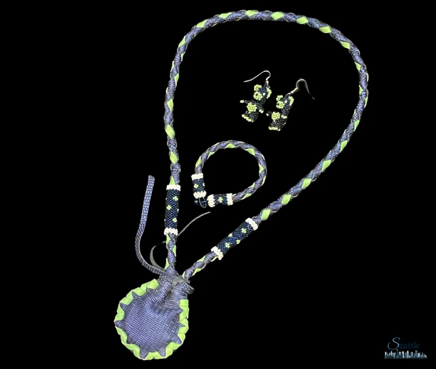 Seahawks Native-American Medicine Bag, Earrings and Bracelet set