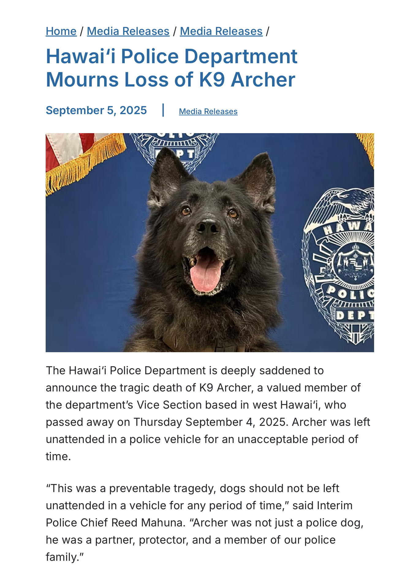 Justice for Police Dog Archer, RIP… whose handler needs to be held accountable
